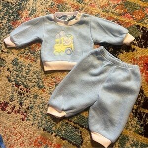 Vintage baby boy outfit bears 0-3 months 1980s blue retro jumper tracksuit